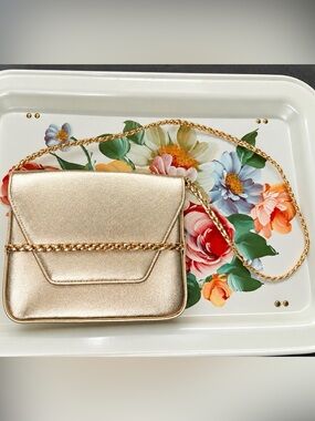 Vintage Ande Gold Metallic Evening Bag Purse Chain Strap Clutch Formal Handbag
